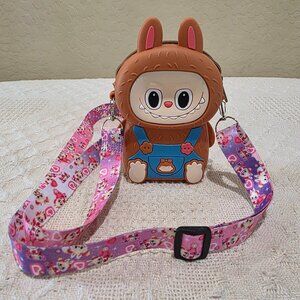 Labubu Silicone Zippered Coin Purse Mini Crossbody Bag with Adjustable Lanyard